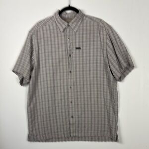 COLUMBIA SZ L Men's Grey Plaid Short Sleeve Shirt Front Zipper Pocket EUC